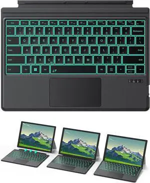 TECURS Wireless Keyboard for Microsoft Surface Pro 7/7+/6/5/4/3 (12.3 inch), Bluetooth Connection 7-Colors Backlight Keyboard Type Cover with Touchpad, Rechargeable Ultra-Thin Design