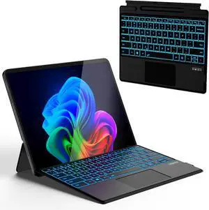 Surface Pro Keyboard for Pro 11/10/9/8/X, Wireless Bluetooth Surface Keyboard with 12 Gesture Touchpad, 7 Colors Backlit, Smart Sleep/Wake, Rechargeable Battery