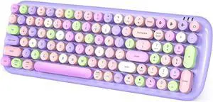 Wireless Bluetooth Keyboard, 100-Key Mini Bluetooth Typewriter Keyboards for Mac iPad iPhone PC Laptop & Android, 3 Devices Simultaneously, Colorful Retro Round Keycaps Keyboard (Purple)