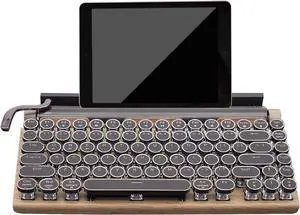 Retro Mechanical Keyboard, Punk Bluetooth Wireless & Wired, 75% Layout, LED Backlit, Round Keycaps, 83 Keys, for iOS/Android/Windows/Mac/iPad, Wood Color