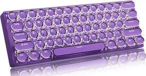EWEADN G61 Typewriter Keyboard Wireless Mechanical Keyboards, 60% Mini Typewriter Keyboards with White Backlit, Anti-Ghosting, Red Switch Bluetooth/2.4GHz/USB-C Cute Aesthetic Keyboard-Purple