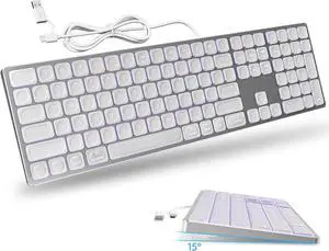White Aluminum Backlit Keyboard for Apple Mac OS,Plug-N-Play, USB-A/USB-C Wired Keyboard with Numeric Keypad for iMac/Mac mini or MacBook Laptop