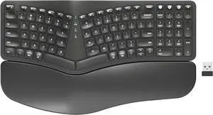 ROCK&ROWN Ergonomic Keyboard with Cushioned Wrist and Palm Rest,Bluetooth and 2.4G USB-C Rechargeable Wireless Comfortable Natural Split Keyboard for Multi-OS, Windows/Mac PC, Laptop (Black)