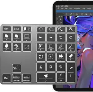 Wireless Shortcut Keyboard for Clip Studio Paint, Rechargeable Drawing Keyboard with 35 Shortcut Keys, One Handed Bluetooth Keypad Compatible with Windows, MacOS, iOS & Android