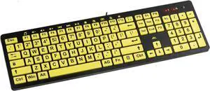 Clevy Low Vision Keyboard Large Print High Contrast USB Wired Computer Keyboard Yellow Keys with Black Letters - Oversized Print Big Letters Great for Visually Impaired Individuals and Seniors