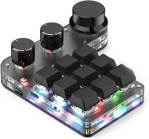 One Handed Programmable Mechanical Keyboard, 9 Keys 3 Knobs RGB Programmable Macro Keyboard, Custom Shortcut, Dual Mode Connection, Gaming Keyboard!