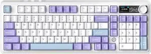AK980 97Keys Tri-Mode Full Mechanical Keyboard, Gasket-Mounted, Hot-Swappable, 1.14 TFT Smart Display, Bluetooth 5.1/2.4G Wireless/Wired, PBT Keycaps RGB Backlit (Purple, Gift Linear Switch)