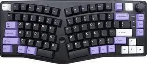 A75 Alice-Layout Mechanical Keyboard with Rocker and Knob,Hot Swappable Triple Mode Gaming Keyboard with Cute Cat Keycaps for Win/Mac,Gasket,RGB Backlight,4000mAh Battery (Black Purple)