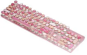 Typewriter Style Mechanical Gaming Keyboard Wired USB-C Retro Round Keycaps Aesthetic Lipstick Colorful 104 Keys NKRO Tactile White Switches White LED Backlit Metal Panel, Lipstick Pink