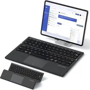 Foldable Bluetooth Keyboard with Touchpad - Sync up to 3 Devices Full Size Folding Portable Keyboard with Trackpad for Travel and Business, Use for iPad iPhone Android Smartphone Mac Tablet Laptop PC