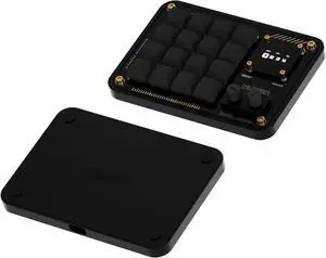 Double Knob Custom Macro Pad Programmable Designer Mini Keyboard 16 Keys with Screen (Black,KB16)