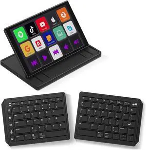 Touchscreen Keyboard with Stream Deck, Split Ergonomic Keyboard+8" Mini Screen Monitor, bluetooth, Macro keys trigger actions in apps and software like OBS, Twitch, YouTube and more, works with Mac/PC