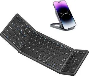 Folding Bluetooth Keyboard with Numeric Keypad, Full-Size Wireless Folding Keyboard with PU Leather Sync Up to 3 Devices, Rechargeable Portable Travel Keyboards for Windows iOS Android