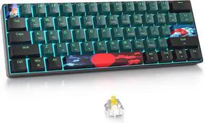 Fogruaden Wireless Gaming Keyboard, 60% Percent Mechanical Keyboard Wireless, Hot-Swappable Yellow Switch, RGB Wired/Bluetooth Keyboards for Win/Mac, 61 Keys NKRO (Soundwave)