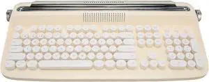 Retro Typewriter Keyboard with Integrated Stand, 104 Keys, BT5.0, Tablet Keyboard for Smart Phone Laptop (Yellow)