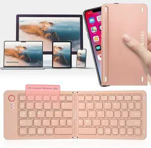 Foldable Keyboard Mini Wireless Portable Full Size - Switch Up to 3 Devices, Ultra-Slim Travel for iPhone for iPad for Mac for iOS for Android for Windows(Pink)
