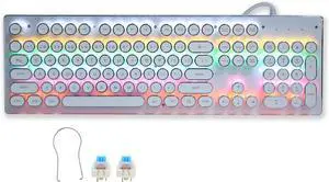 Acogedor Mechanical Gaming Keyboard, Retro Steampunk Typewriter Keyboard, 104 Keys USB Wired Mixed Light Backlit with Round Keycaps(White)