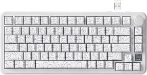 ATTACK SHARK X85Pro Wireless Mechanical Gaming Keyboard with TFT Screen & Knob Hot-Swappable BT5.1/2.4Ghz/USB-C RGB Backlit Gasket Mount Gradient Side-Print PBT Keycaps for Win/PC/MAC-White Contour