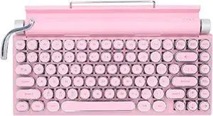 83-Key Mechanical Keyboard Dot Retro Typewriter Wireless Bluetooth Gaming Keyboard, Anti-ghosting Blue Switch (Pink)