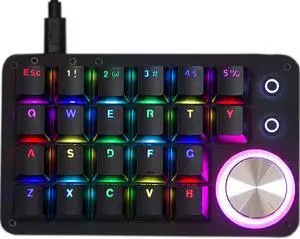 One Handed Programmable Keyboard 24 Keys Macro Mechanical Keyboard Drive Free RGB LED Backlight USB Portable Keyboard with Knob Red Switch 24 Keys Macro Pad for Gaming PC Gaming Keypad Accessories