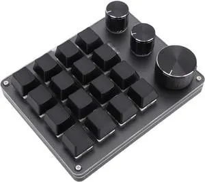 One Handed Macro Programmable Keypad, USB Mini 16 Keys 3 Knobs Hotswap Mechanical Gaming Keyboard with Red Switch, Mini Macro Keypad for Gaming, Office (Black)