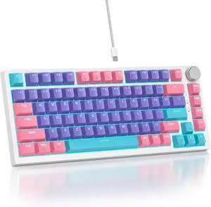 75% TKL Wired Mechanical Keyboard,RGB Backlit Gasket Mount 82 Key Hot Swappable Custom Linear Red Switch Gaming Keyboard with Volume Knob & PBT Keycaps (82 Purple)