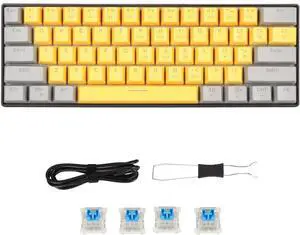 60% Wired Gaming Keyboard for PC MacGamer, Typist, Travel, Easy to Carry on Business Trip, Ergonomic Comfort 61 Keys RGB Backlit Ultra Compact Small Gaming Keyboard (Grayish Yellow Blue Switch)