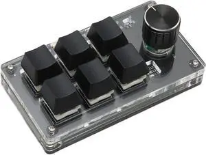 GOWENIC Mini Macro Mechanical Keyboard, 6 Keys USB Wired Bluetooth Dual Mode with Knob, DIY Programmable Mechanical Keyboard Blue Switch for Black