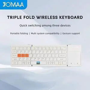 JOMAA Foldable Bluetooth Keyboard with Trackpad Silent Rechargeable, Full-Size Portable Travel Keyboard for iPad/iPhone/Smartphone/Tablet/PC/Laptop (White)