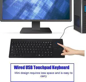 Builtin Touchpad HUB Port Wired Keyboard, Mute USB Keyboard, Antislip Mat for Desktop Laptop Computer