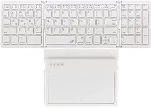 Foldable Bluetooth Keyboard with Touchpad Rechargeable Portable Full Size Folding Business Trave Ultra Slim Keyboard for Home, Work, Travel, Study(White)