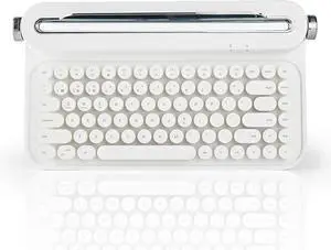 86 Keys Wireless Typewriter Keyboard, Retro Keyboard with Integrated Stand, Bluetooths Keyboard with Cute Round Keycaps for Multi Device for PC (White)