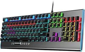 Mechanical Gaming Keyboard, LED Rainbow Backlit Wired Keyboard, 104 Keys, Suitable for PC and Desktop Computer
