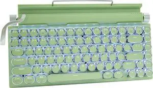 Adventurers Retro Typewriter - Style Mechanical Keyboard  83 Keys, 75% Compact Layout, Bluetooth 5.0 and Wired, Hot - Swappable Blue Switch, White Backlit, for Windows/Mac/iPad/PC/Laptop - Mint Green