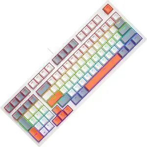 Small 98Keys Mechanical Gaming Keyboard with LED Backlights, Ergonomic Keyboard for PC Gamers Office Wire Keyboard