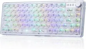 Adventurers V82 Transparent Mechanical Keyboard - Hot-Swappable RGB Gaming Keyboard, 75% Layout & Clear PC Keycaps, Bluetooth/2.4G/Wired Triple-Mode for Windows/Mac(Crystal Clear Switch,White)