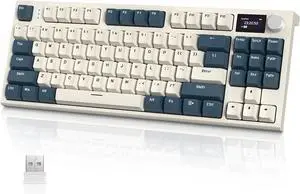 ATTACK SHARK K86 Wireless Mechanical Keyboard with 1.2" TFT Color Display & CNC Knob,Hot Swappable RGB Backlit,2.4GHz/BT/Wired Modes,Customizable Blue Whale Switch,PBT Keycaps for WIN/MAC (Blue White)