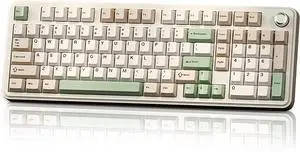K104 Retro Mechanical Keyboard with Knob,98% Gasket Structure Tri-Mode Wireless BT5.0/2.4G/Type-C Wired RGB HotSwap Full Size NKRO Gaming Keyboard 8000mAh Battery,PBT Keycaps for PC/Mac