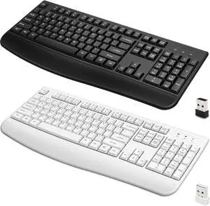 2 Packs Wireless Keyboard, 2.4G Ergonomic Full Size Wireless Computer Keyboard with Wrist Rest for Windows, Mac OS Desktop/Laptop/PC