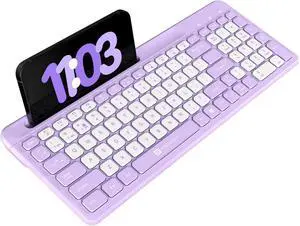 genric Bubble Square Wireless Keyboard with Bluetooth + 2.4 GHz USB Receiver (Dual Connectivity), Pair 3 Devices Max, Multimedia Hotkeys, for Laptop, PC, Smartphone, Tablet (Purple)