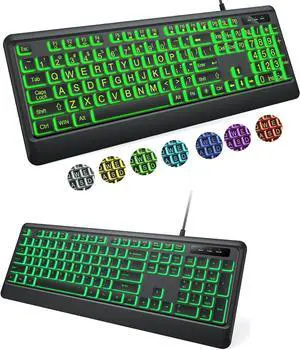 Large Print Backlit Keyboard and Backlit Wired Keyboard