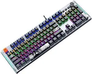 Portable Laptop Keyboard Mechanical Gaming Keyboard Full Size 104 Keys Metal Plate Wired LED Rainbow Gaming Backlit Multimedia Keys Computer Keyboard