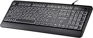 Large Font Print USB LED Backlit Keyboard 104 Keys Full Size Computer Keyboard for Seniors and Low for Individual