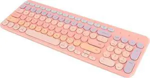 ZJchao Keyboard, 96 Keys Full Sized Keyboard 2.4G Mute Cute Ergonomic Round Keycaps Ergonomic Keyboard Gaming Keyboard with USB Receiver for Computer Laptop PC Desktops (Pink)