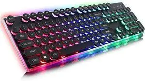 Computer Keyboards Typewriter Style Mechanical Gaming Keyboard with True RGB Backlit 108-Key Blue Switch Retro Round Keycap, Black