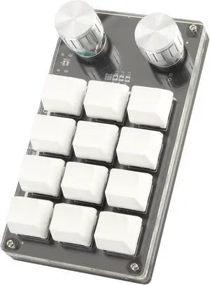 Gaming Keyboard with 12 Key RGB Mini, One Handed Programmable Macro, 2 Knobs, DIY Multifunctional Shortcut Keypad for PC Computer Office - PBT Keycaps (White)