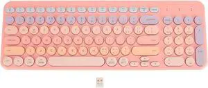 Cordless Keyboard, 2.4G Full Size Keyboard with Numeric Keypad, 96 Keys Ergonomic Cordless USB Keyboard with USB Receiver for Computer/Laptop/Windows/Mac (Rose)