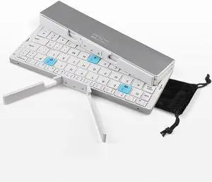 Foldable Bluetooth Keyboard, Folding Cordless Portable Keyboard, Multi Devices, Pocket Size, Compact Travel Keyboard for Tablet Smartphone Laptop PC (Silver White)