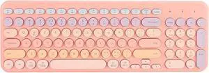 Quiet Wireless Keyboard with Round Keycaps, 2.4G Ergonomic Design, Full Sized 96 Keys, USB Receiver, Cordless Keyboard for Computer, Laptop, Pc and Desktops (Pink)
