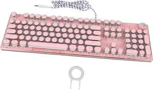 DOITOOL Retro Pink Mechanical Keyboard for Laptop Cute Cherry Blossom Design Typewriter Style with Round Keys Comfortable Keystrokes for Gaming and Work